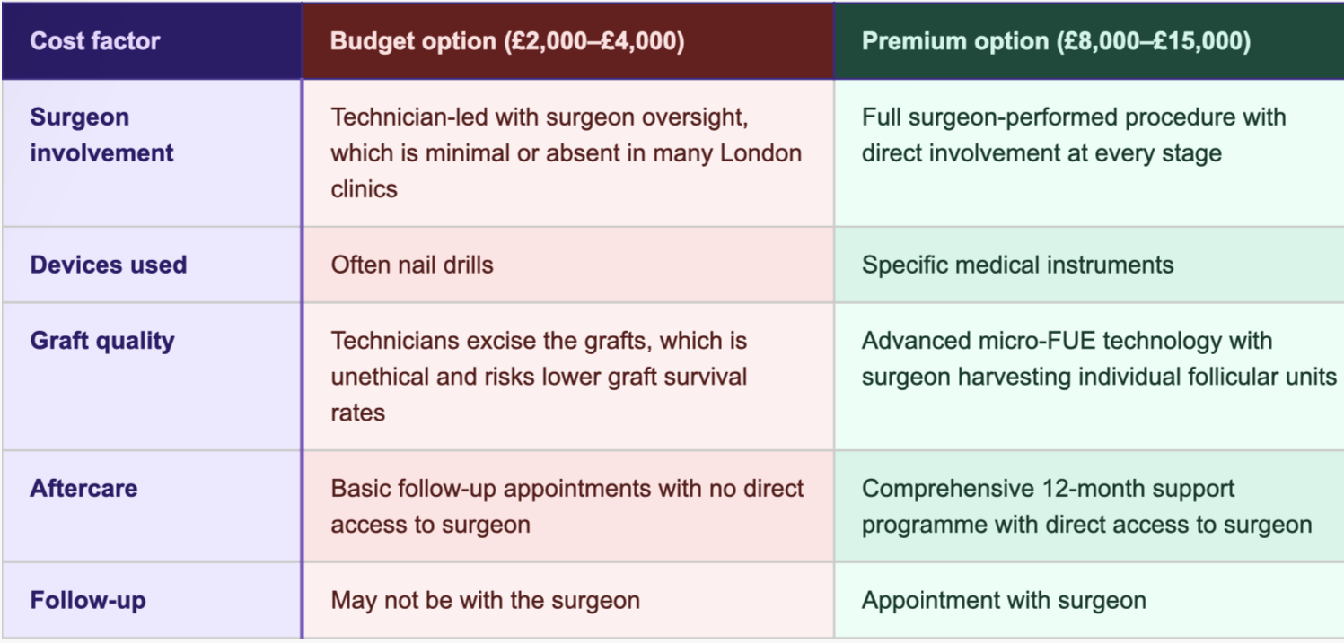 UK Hair Transplant costs 2026-2027